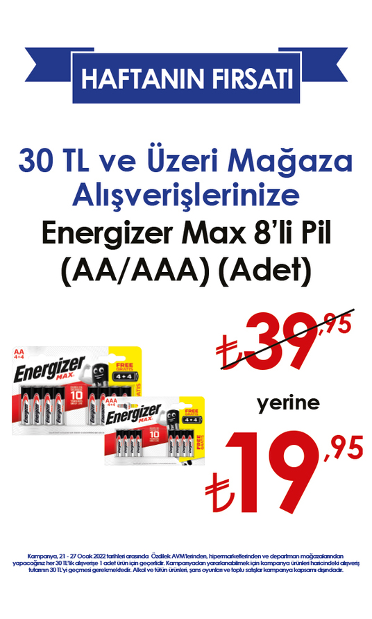 Energizer Pil 19,95 TL