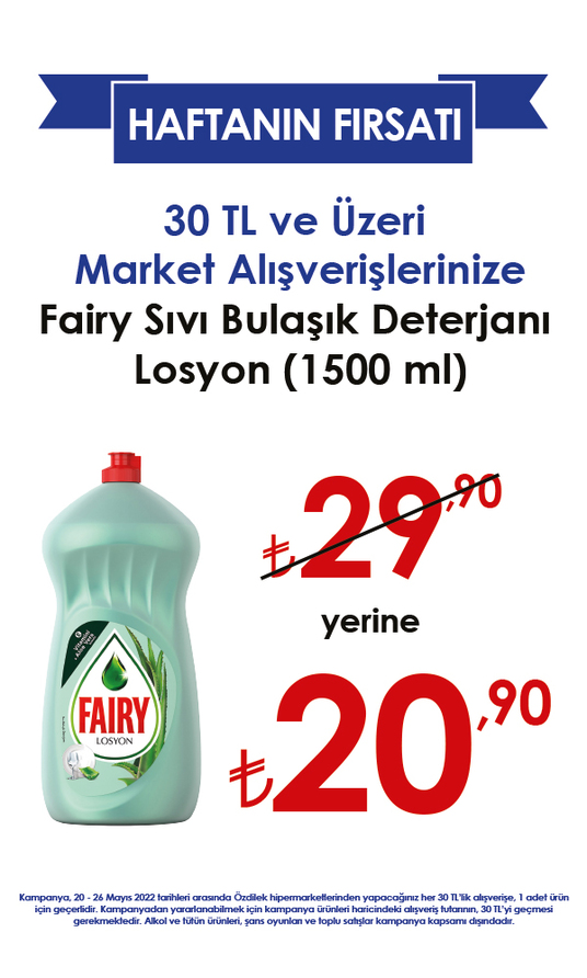 Fairy Sıvı Bulaşık Deterjanı Losyon (1500 ml) 20,90 TL