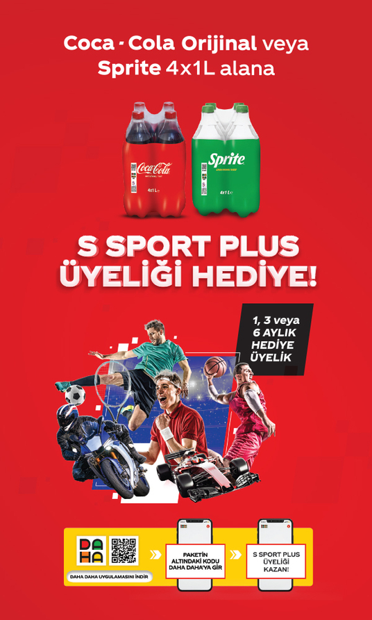 Coca-Cola Orijinal veya Sprite 4x1L Ürünlerde S Sport Plus Fırsatı! 