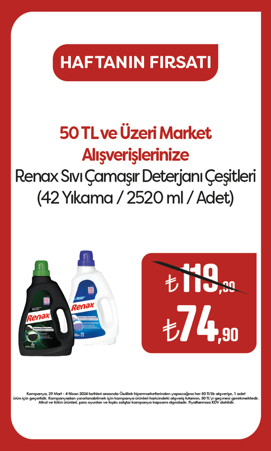 Renax Sıvı Çamaşır Deterjanı Çeşitleri (2520 ml / Adet) 74,90 TL
